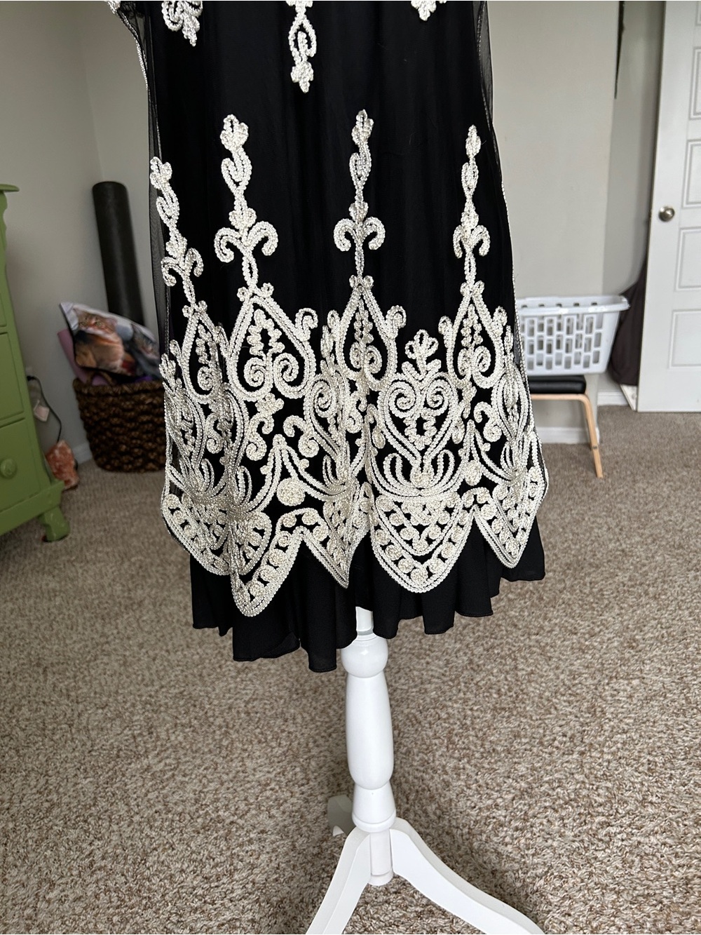 PRETTY ANGEL Silk Black Cream Lace Sheer Overlay Mini Dress Size XL - Picture 3 of 10